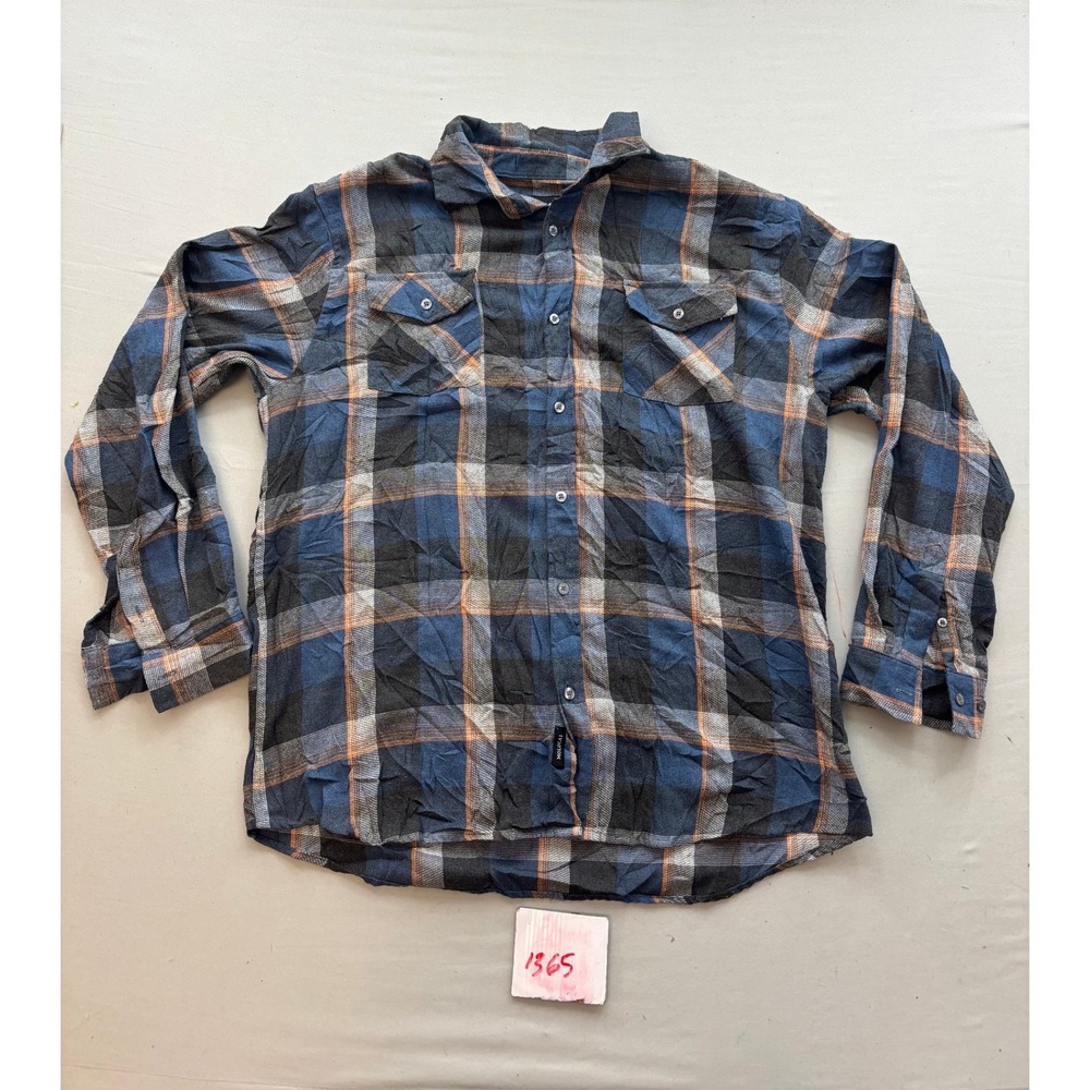 Molokai Surf Co Mens XL Blue Orange Plaid Flannel Button Down Shirt Long Sleeve